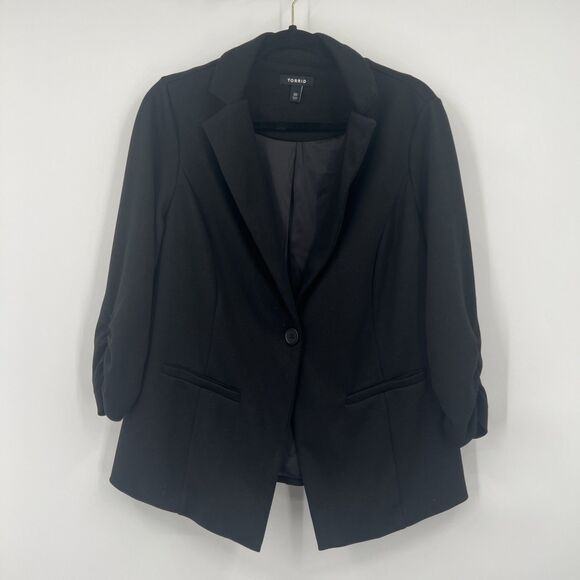 Torrid Black Cropped Blazer With Cinched 3/4 Sleeve Size 00 (10) - Picture 1 of 7